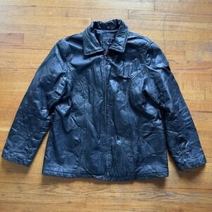 Leather Works Black‎ Leather Jacket Full Zip Patchwork Design XXXL